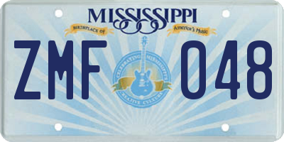 MS license plate ZMF048