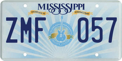 MS license plate ZMF057