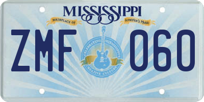 MS license plate ZMF060