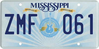 MS license plate ZMF061