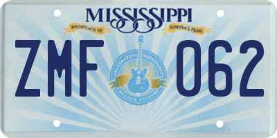 MS license plate ZMF062