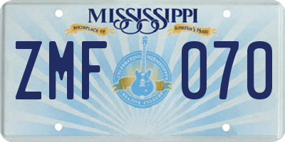 MS license plate ZMF070