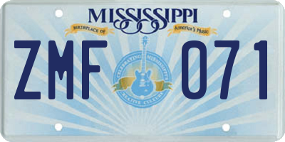 MS license plate ZMF071