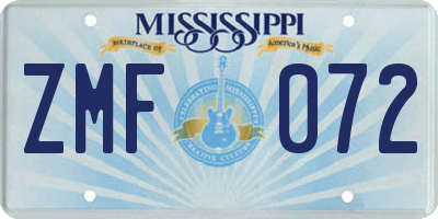 MS license plate ZMF072