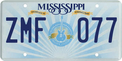 MS license plate ZMF077