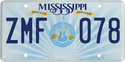 MS license plate ZMF078