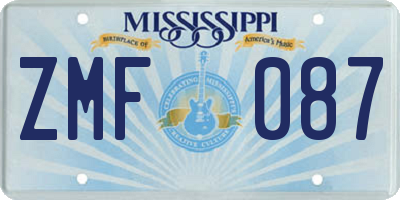 MS license plate ZMF087