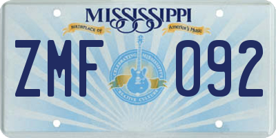 MS license plate ZMF092