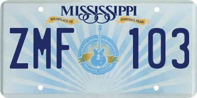 MS license plate ZMF103