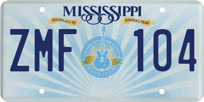 MS license plate ZMF104