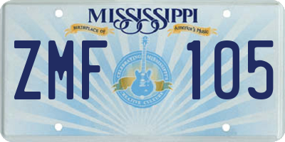 MS license plate ZMF105