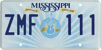 MS license plate ZMF111
