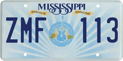 MS license plate ZMF113