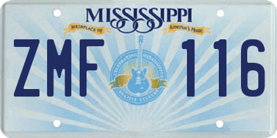 MS license plate ZMF116