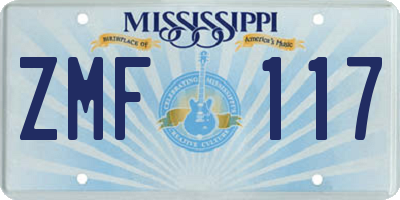 MS license plate ZMF117