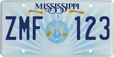 MS license plate ZMF123