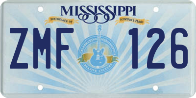 MS license plate ZMF126