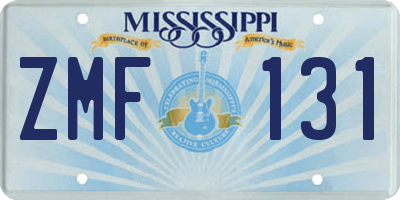 MS license plate ZMF131