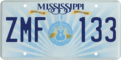 MS license plate ZMF133