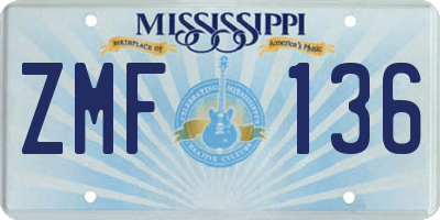 MS license plate ZMF136