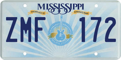 MS license plate ZMF172