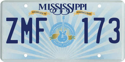 MS license plate ZMF173