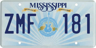 MS license plate ZMF181