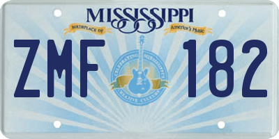 MS license plate ZMF182