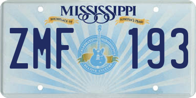 MS license plate ZMF193