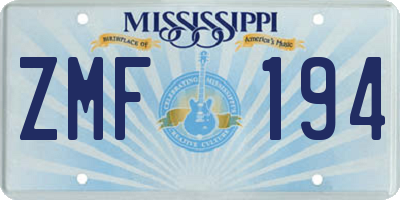 MS license plate ZMF194