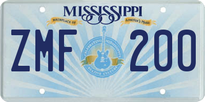 MS license plate ZMF200