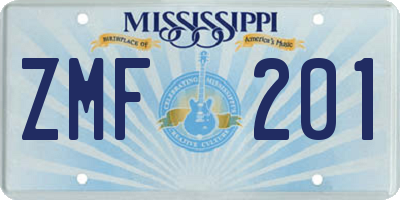 MS license plate ZMF201