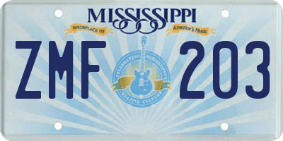 MS license plate ZMF203