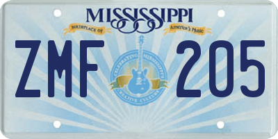 MS license plate ZMF205
