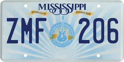 MS license plate ZMF206