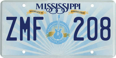 MS license plate ZMF208