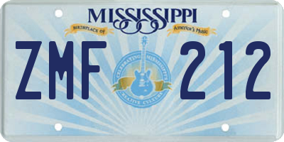 MS license plate ZMF212