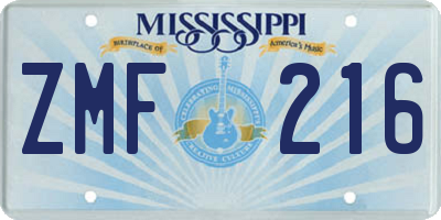 MS license plate ZMF216