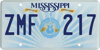 MS license plate ZMF217