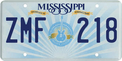 MS license plate ZMF218