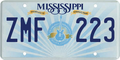 MS license plate ZMF223
