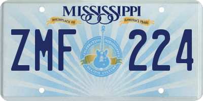 MS license plate ZMF224
