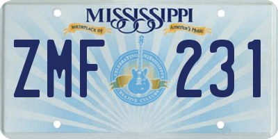MS license plate ZMF231