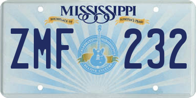 MS license plate ZMF232