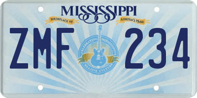 MS license plate ZMF234
