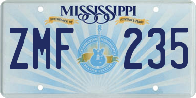 MS license plate ZMF235