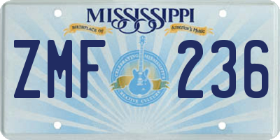MS license plate ZMF236