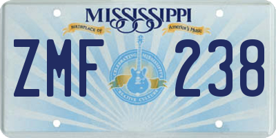MS license plate ZMF238