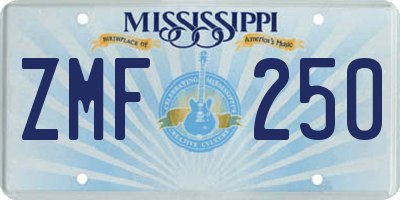MS license plate ZMF250