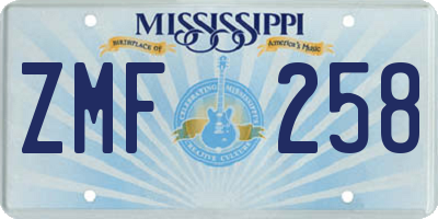MS license plate ZMF258